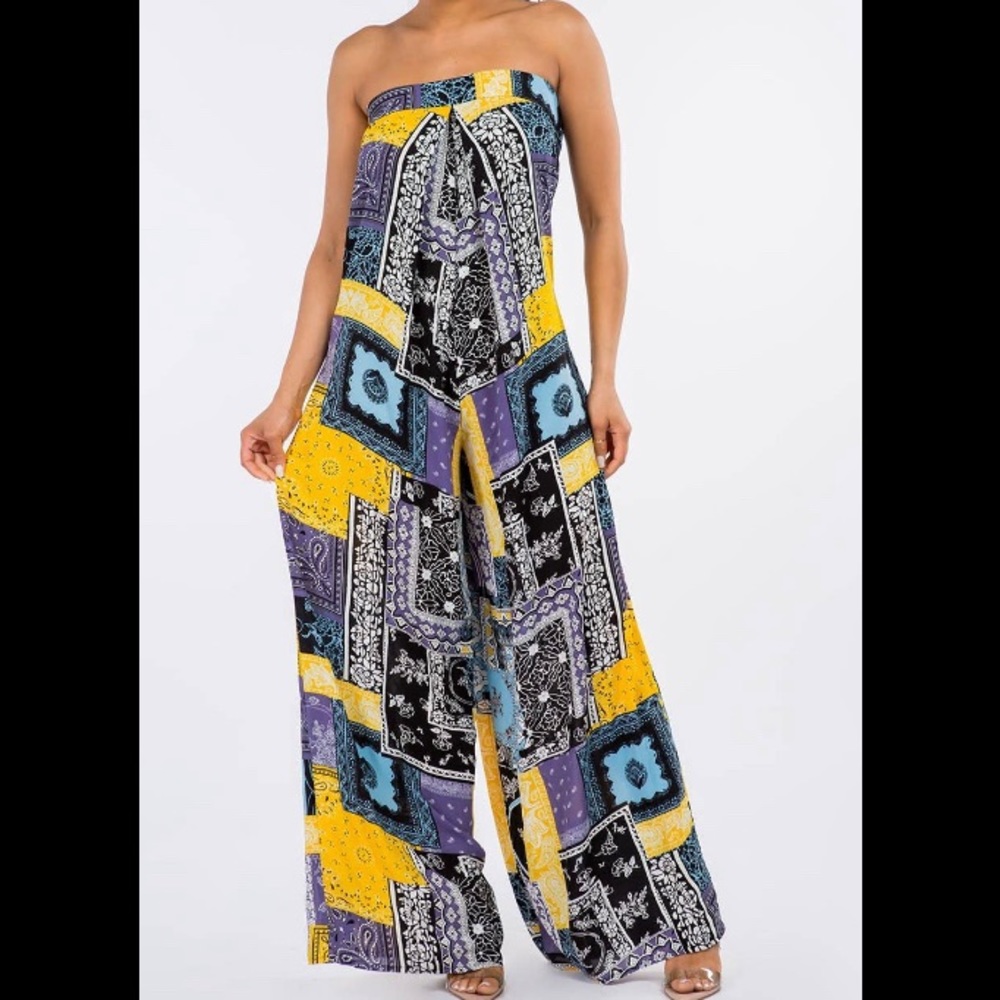 Wide leg, tube top jumpsuit